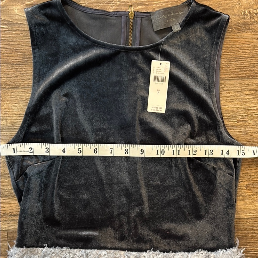 Anthropologie Blue Velvet Feathered Mini Dress Size Small Sunday in Brooklyn NWT - Picture 10 of 15